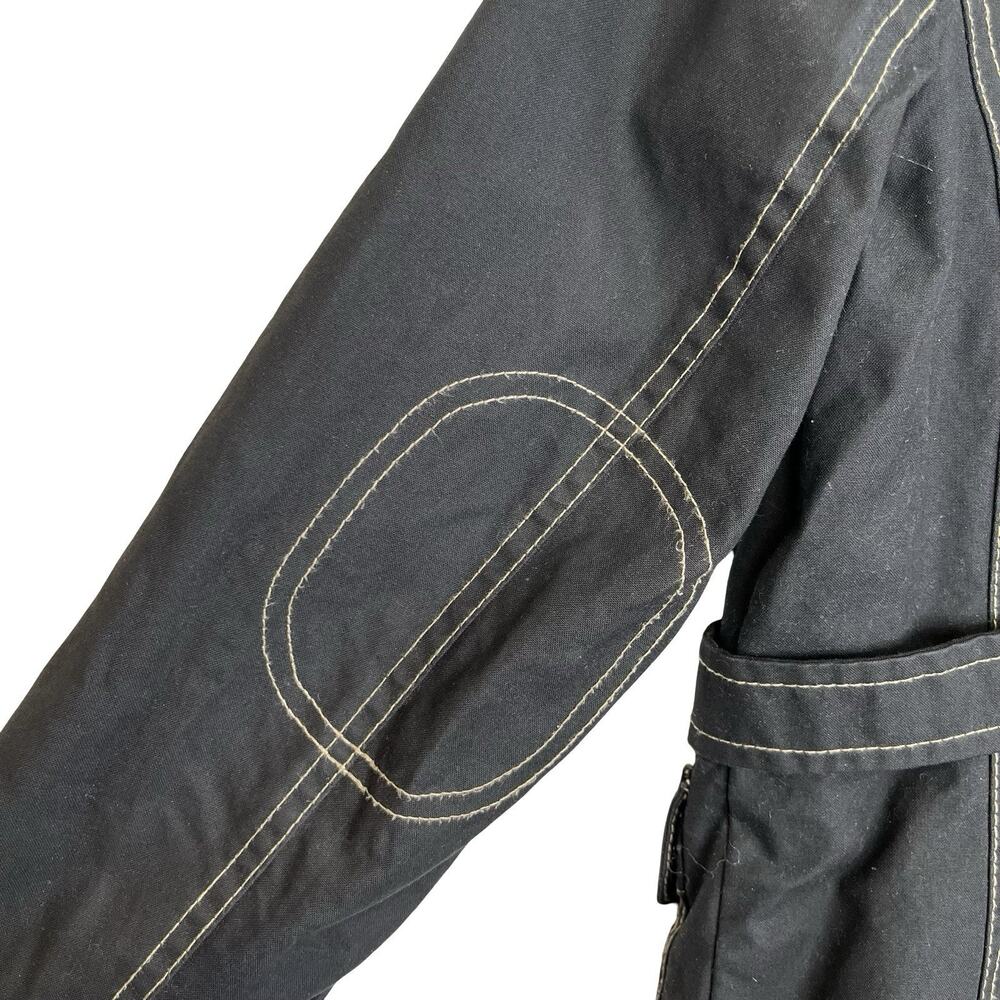 Boden Waxed Cotton Jacket Black Contrast Stitch Utility Pockets Size 10 - Picture 9 of 16